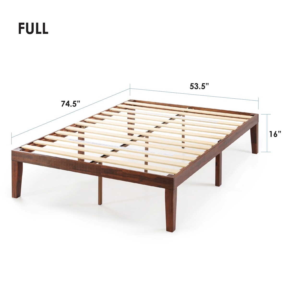 Cadre de lit plateforme en bois massif classique de 16 pouces, disponible en plusieurs finitions.