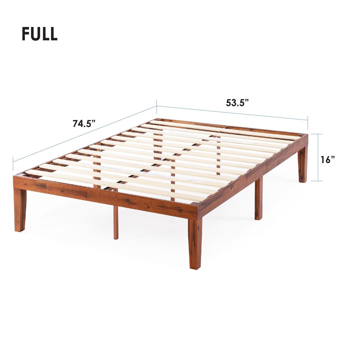 Cadre de lit plateforme en bois massif classique de 16 pouces, disponible en plusieurs finitions.