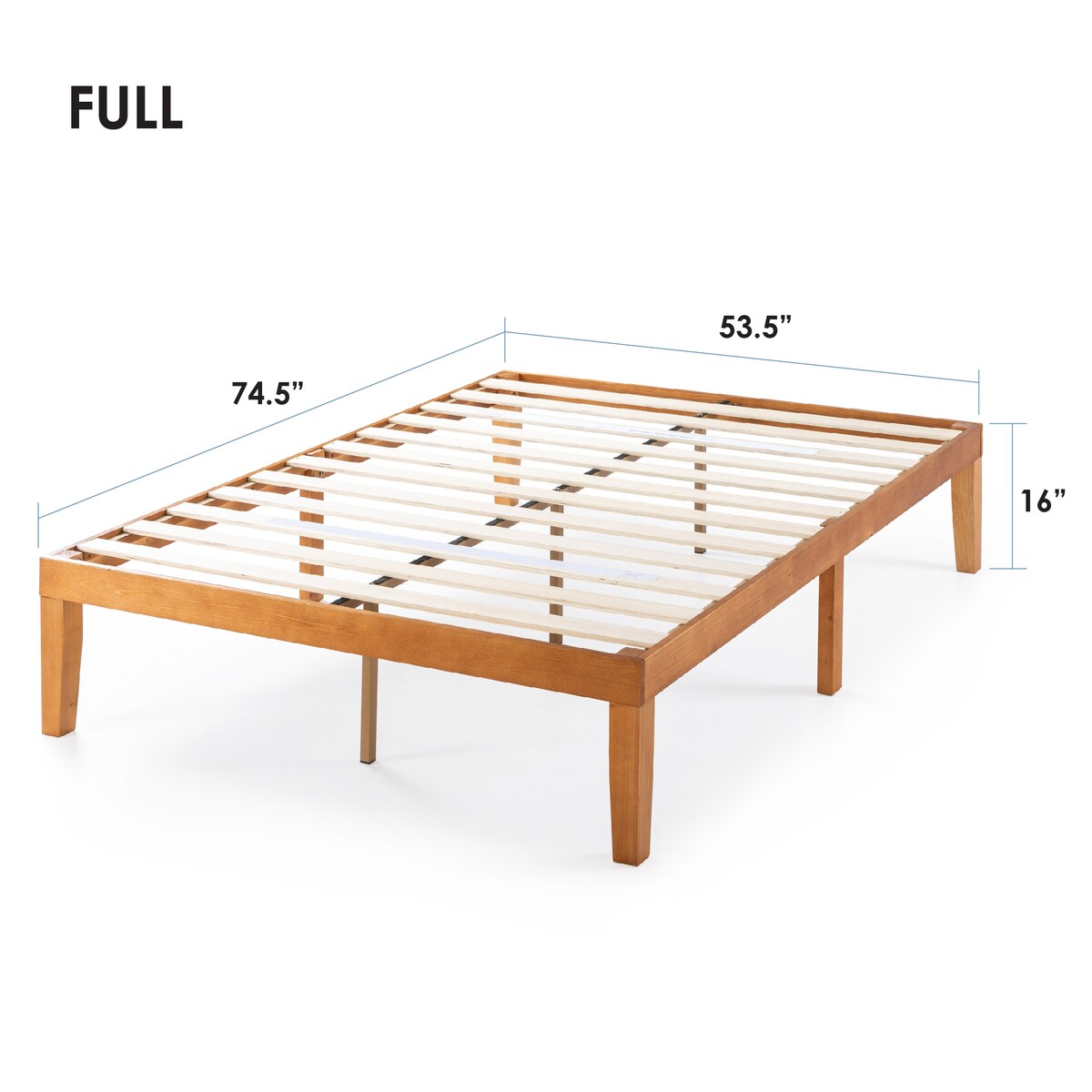 Cadre de lit plateforme en bois massif classique de 16 pouces, disponible en plusieurs finitions.