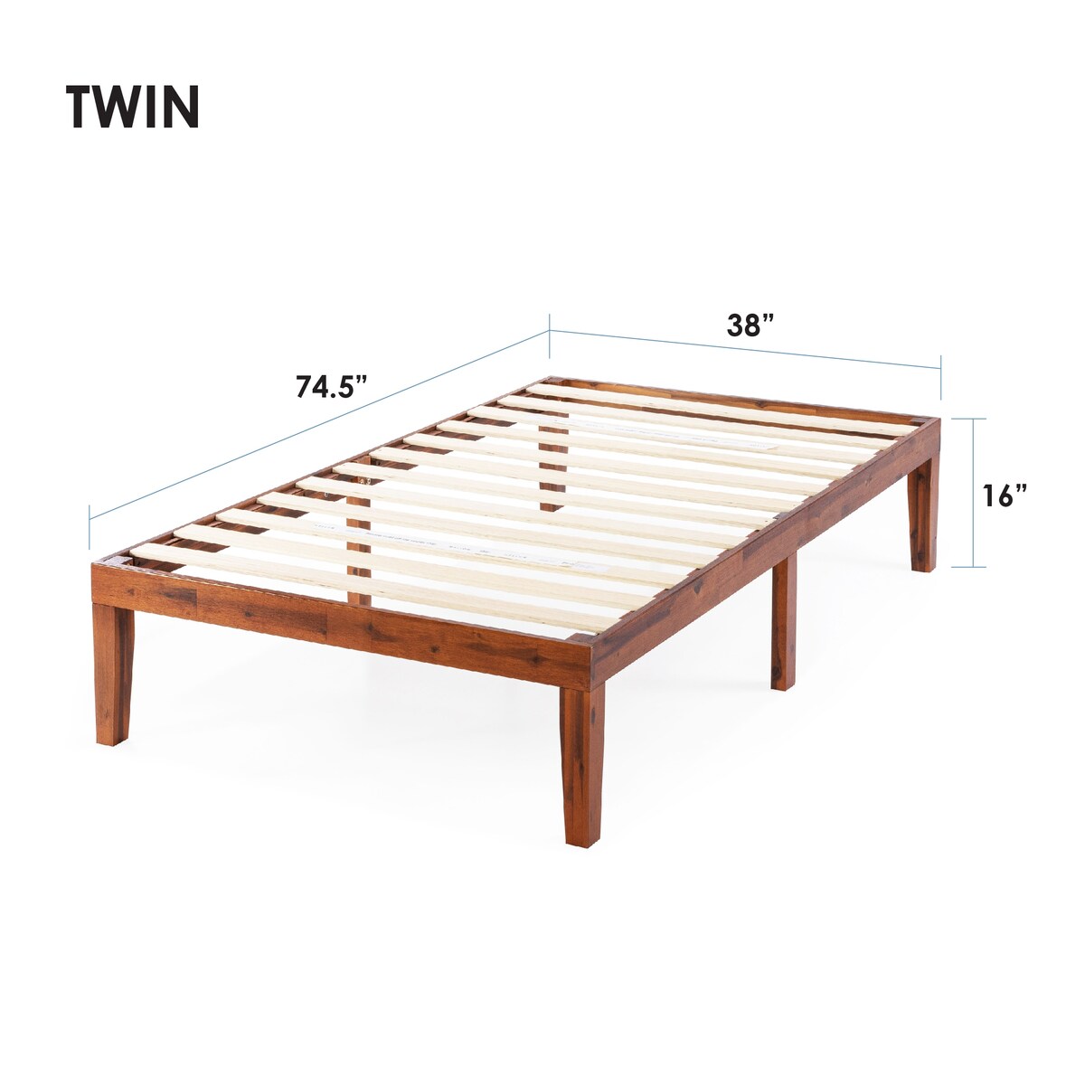 Cadre de lit plateforme en bois massif classique de 16 pouces, disponible en plusieurs finitions.