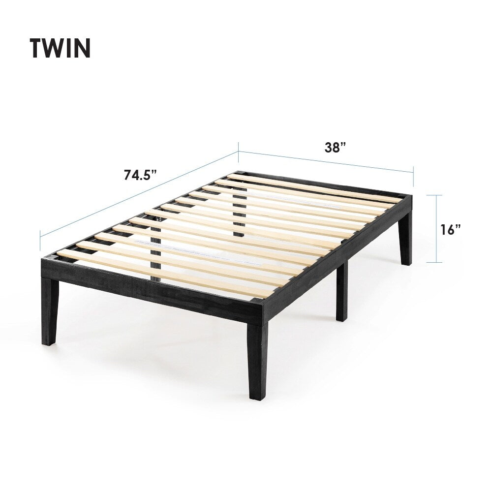 Cadre de lit plateforme en bois massif classique de 16 pouces, disponible en plusieurs finitions.