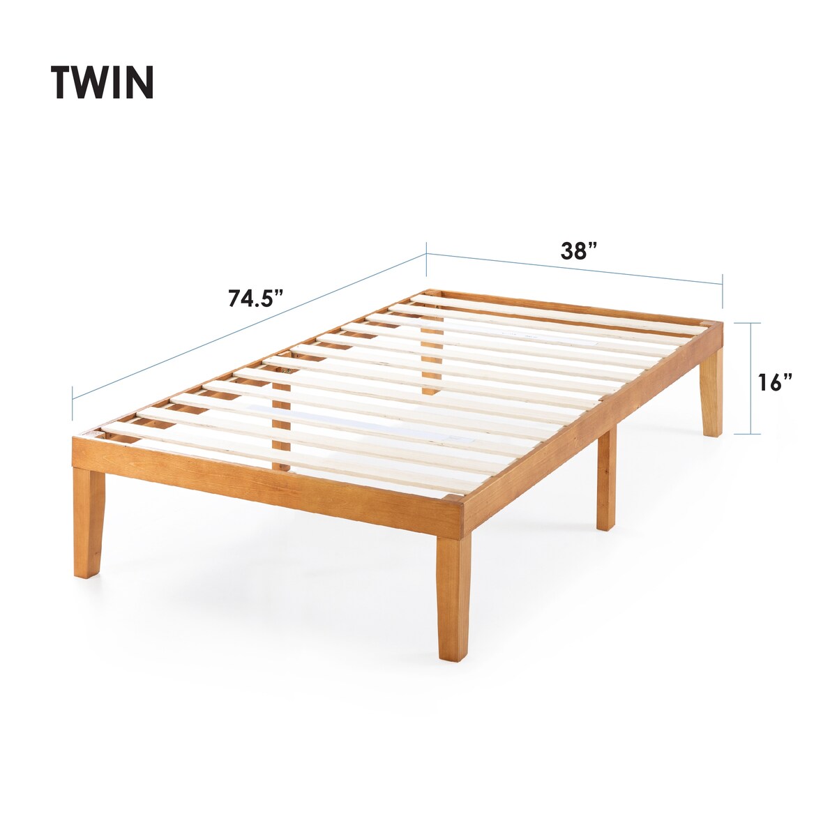 Cadre de lit plateforme en bois massif classique de 16 pouces, disponible en plusieurs finitions.