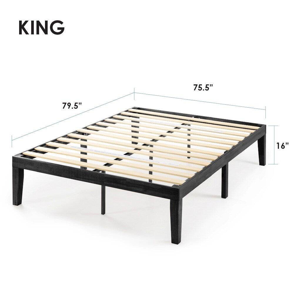 Cadre de lit plateforme en bois massif classique de 16 pouces, disponible en plusieurs finitions.