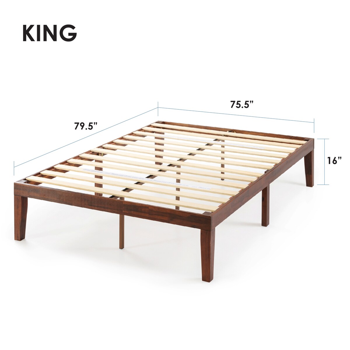 Cadre de lit plateforme en bois massif classique de 16 pouces, disponible en plusieurs finitions.