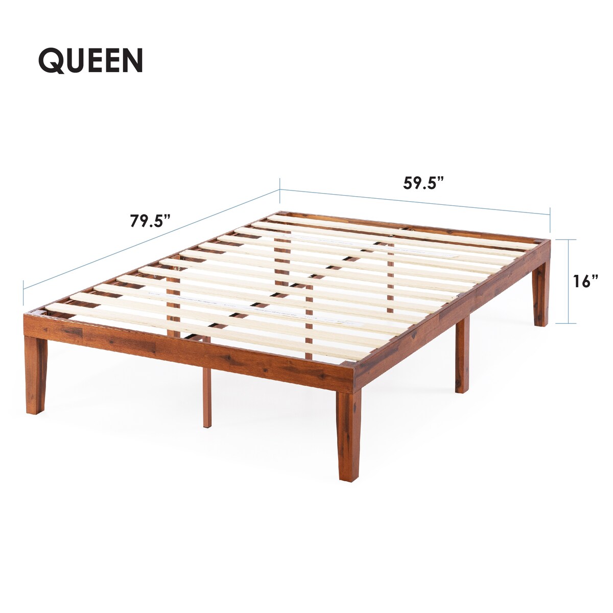 Cadre de lit plateforme en bois massif classique de 16 pouces, disponible en plusieurs finitions.