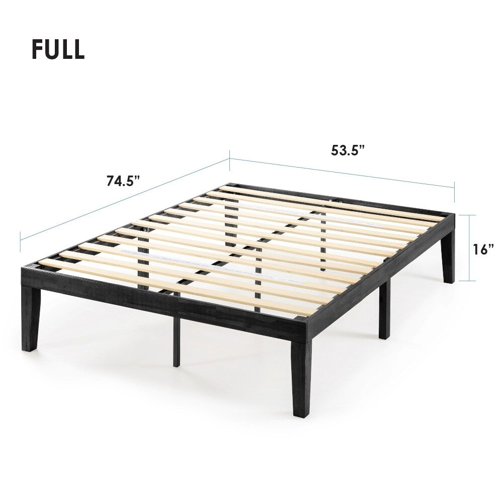 Cadre de lit plateforme en bois massif classique de 16 pouces, disponible en plusieurs finitions.