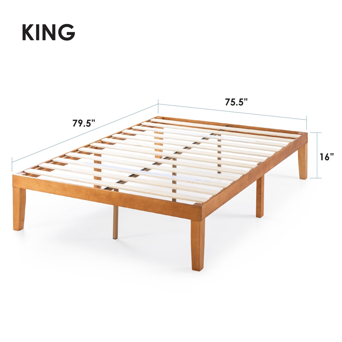 Cadre de lit plateforme en bois massif classique de 16 pouces, disponible en plusieurs finitions.