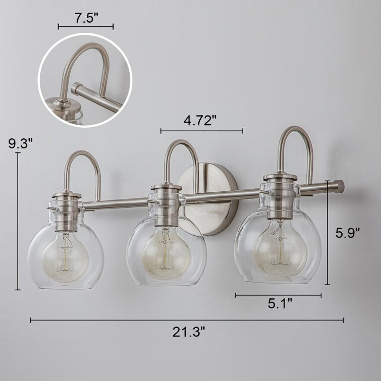 Applique murale pour salle de bain à 2/3 lumières avec abat-jour en verre