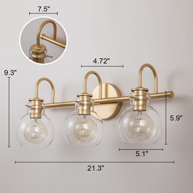 Applique murale pour salle de bain à 2/3 lumières avec abat-jour en verre