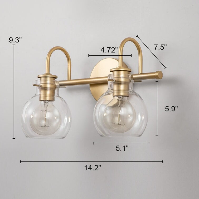 Applique murale pour salle de bain à 2/3 lumières avec abat-jour en verre