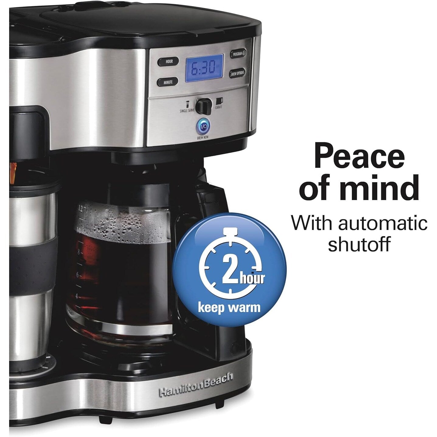 Machine à café 2 en 1, 12 tasses et portion individuelle, carafe en verre, pause et service automatiques, noir
