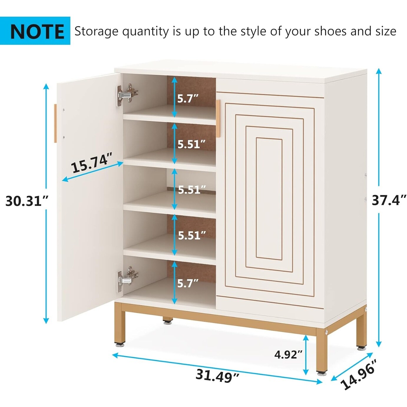 Meuble à chaussures moderne avec portes, pouvant contenir 20 paires, étagère à chaussures d'entrée autoportante à 6 niveaux.