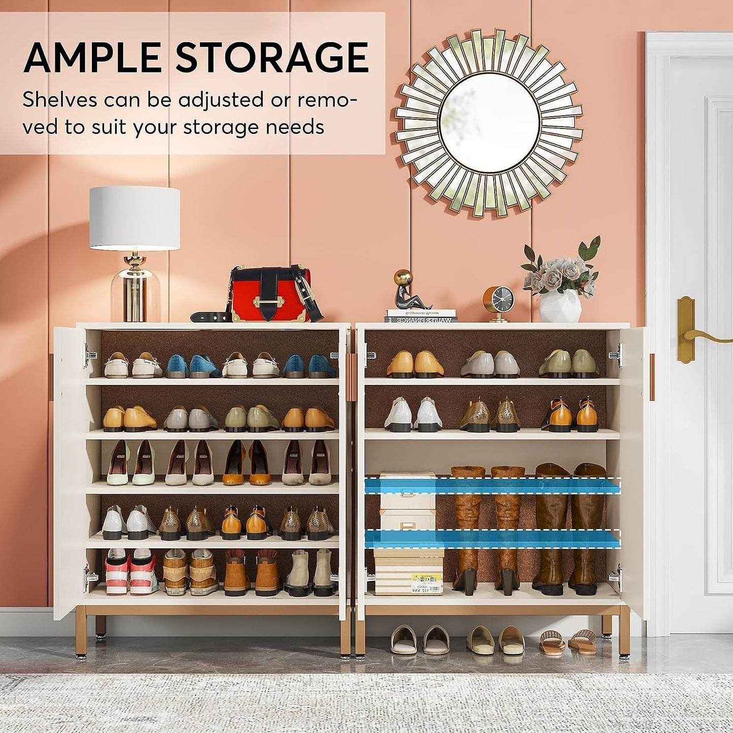Meuble à chaussures moderne avec portes, pouvant contenir 20 paires, étagère à chaussures d'entrée autoportante à 6 niveaux.