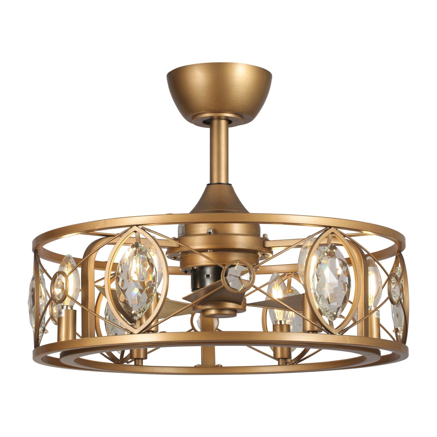 Ventilateur de plafond avec lustre à cage en cristal moderne à 22 lumières avec télécommande