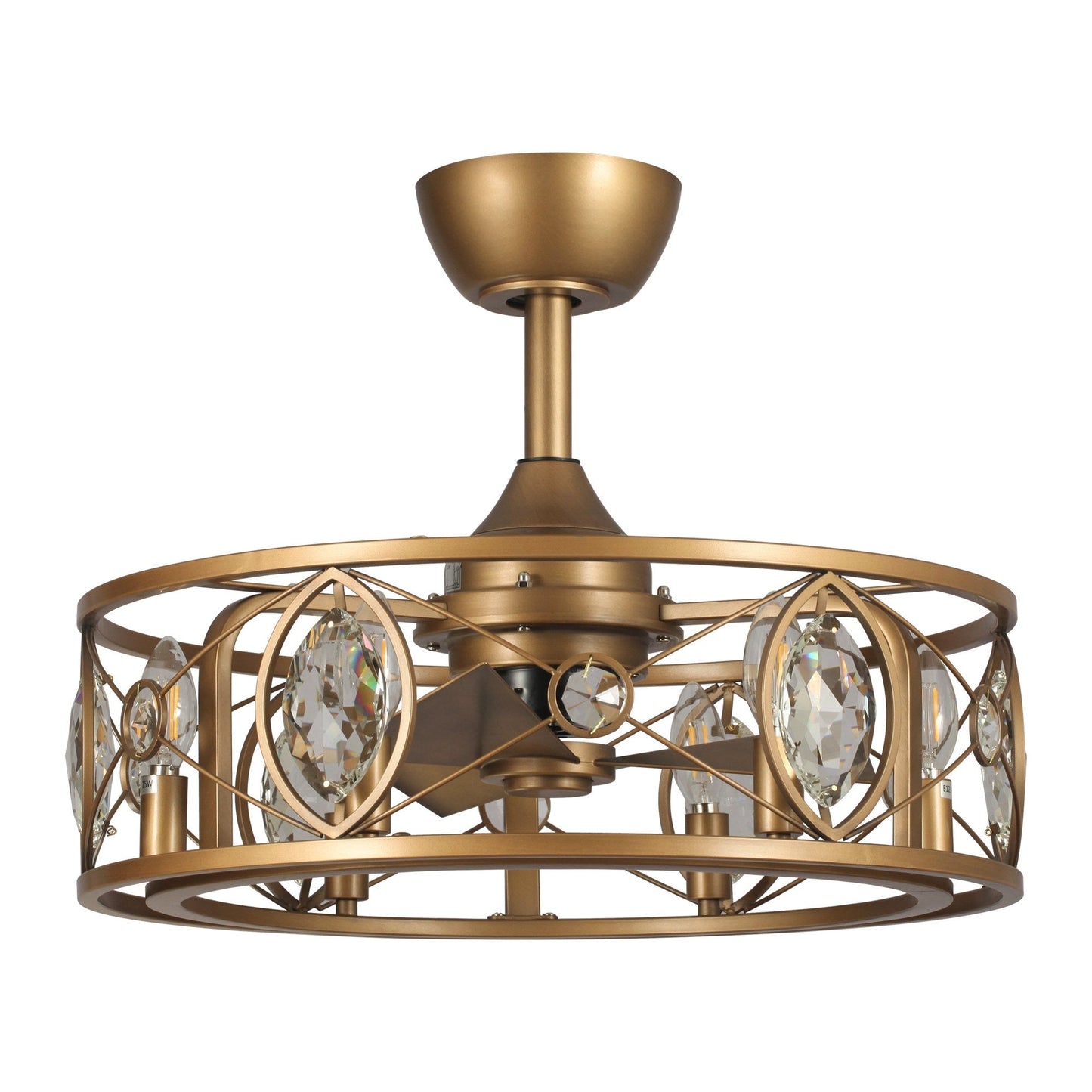 Ventilateur de plafond avec lustre à cage en cristal moderne à 22 lumières avec télécommande