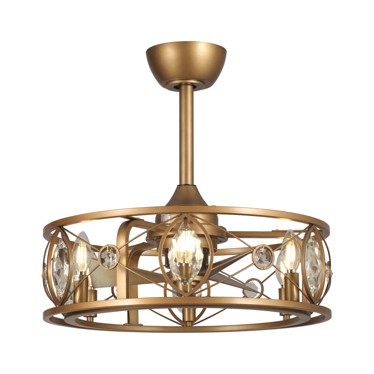Ventilateur de plafond avec lustre à cage en cristal moderne à 22 lumières avec télécommande