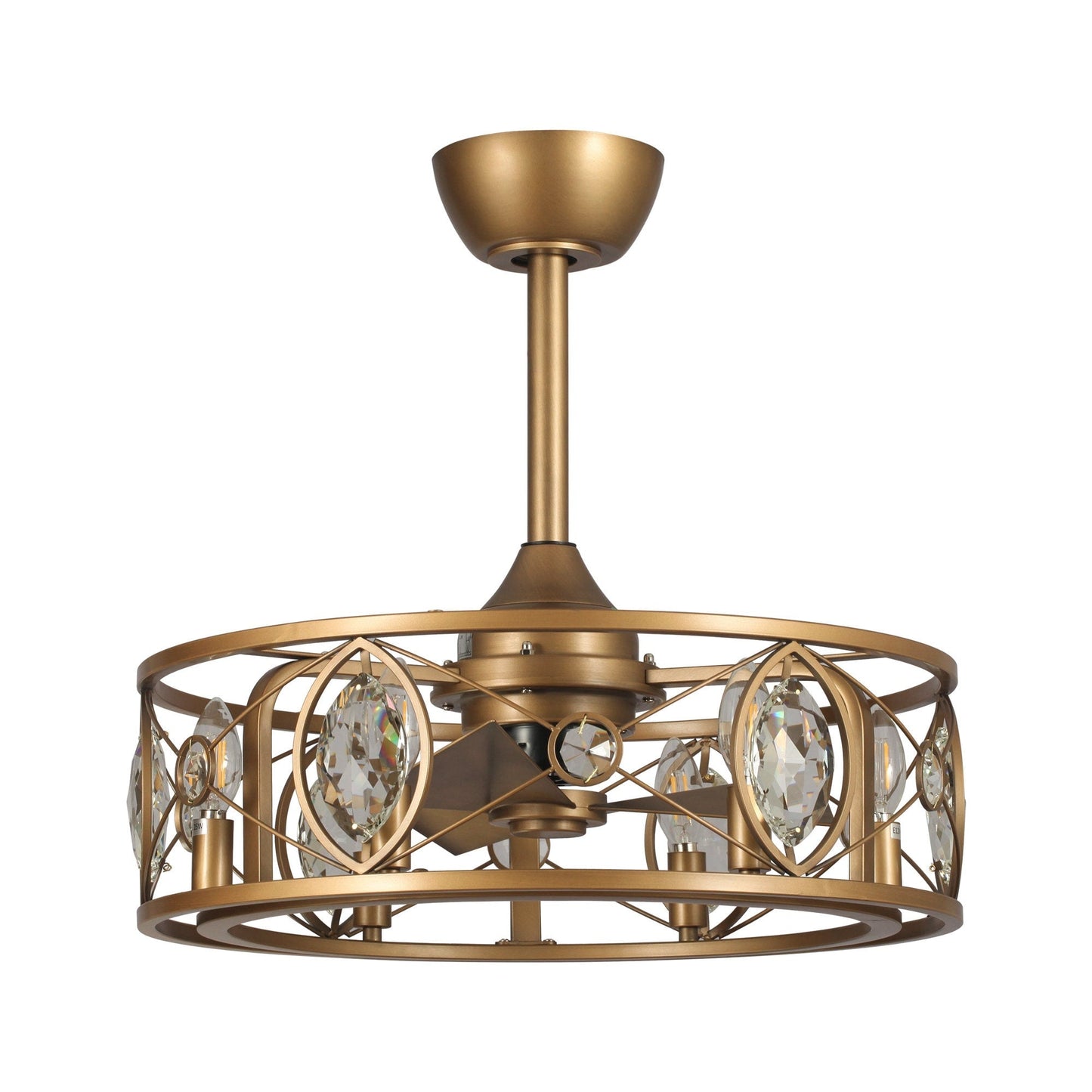 Ventilateur de plafond avec lustre à cage en cristal moderne à 22 lumières avec télécommande