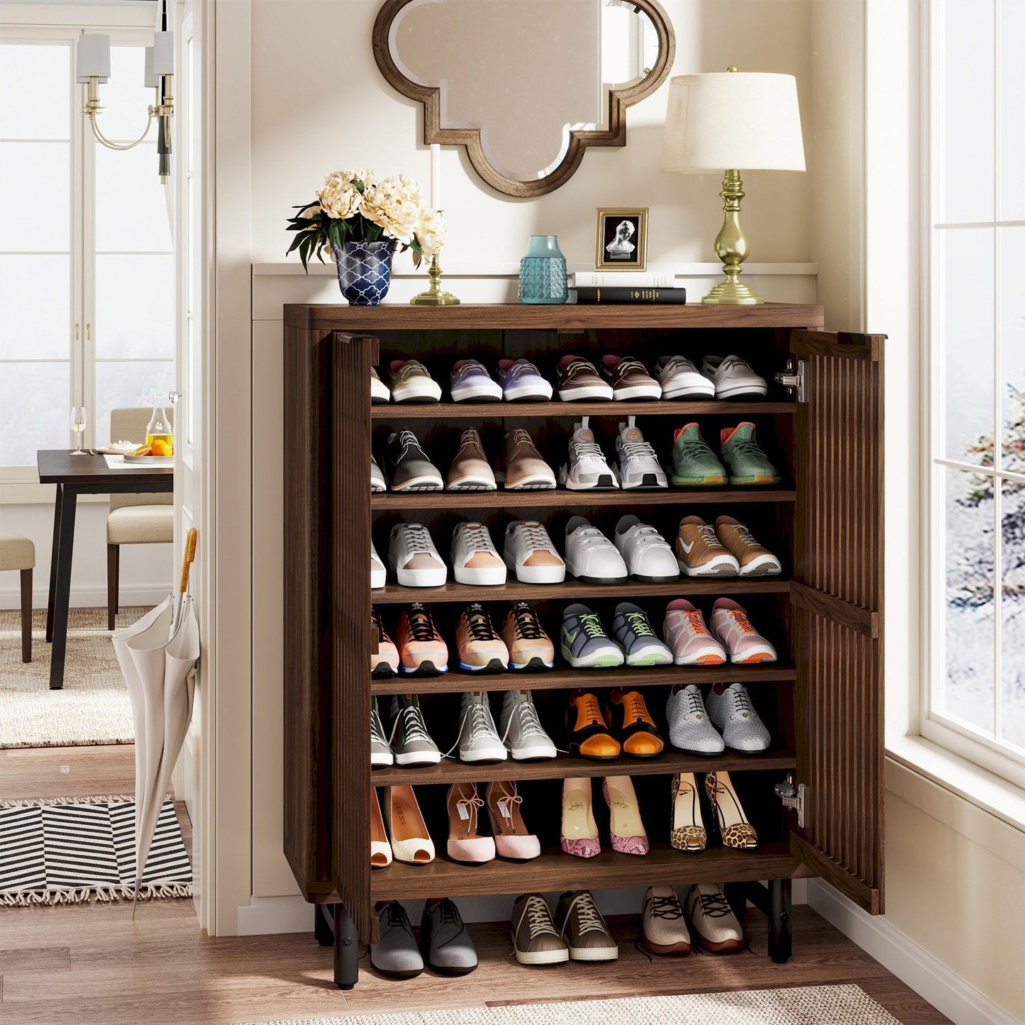 Meuble à chaussures avec porte pour entrée et salon, capacité de 24 paires