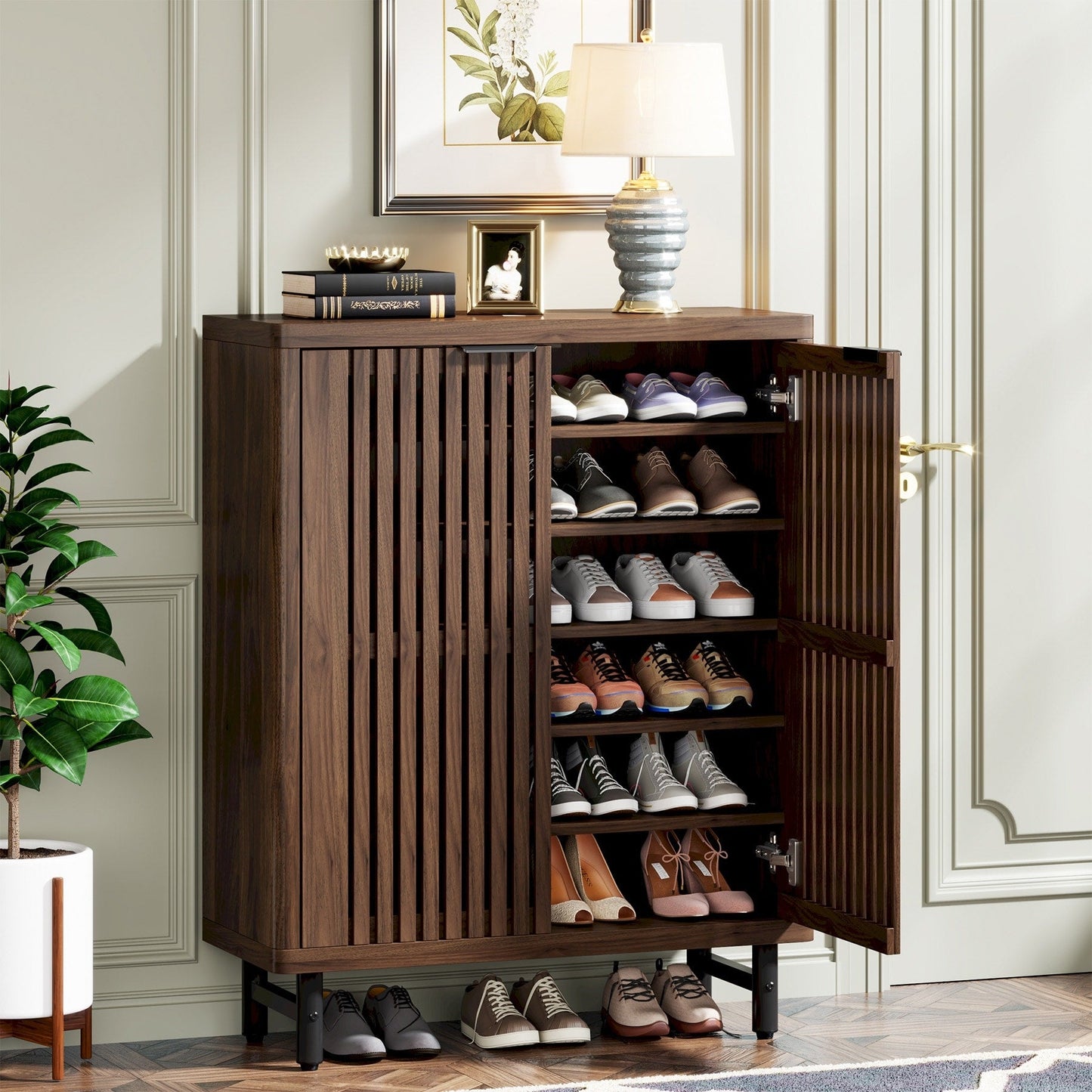 Meuble à chaussures avec porte pour entrée et salon, capacité de 24 paires
