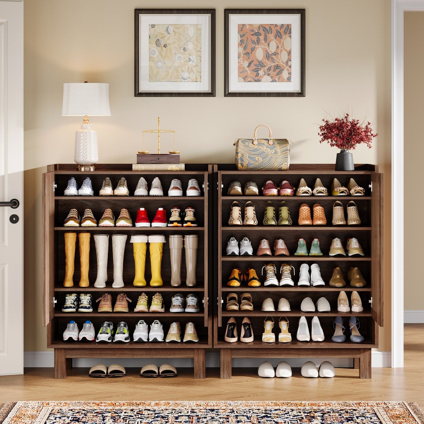 Meuble à chaussures avec porte pour entrée et salon, capacité de 24 paires