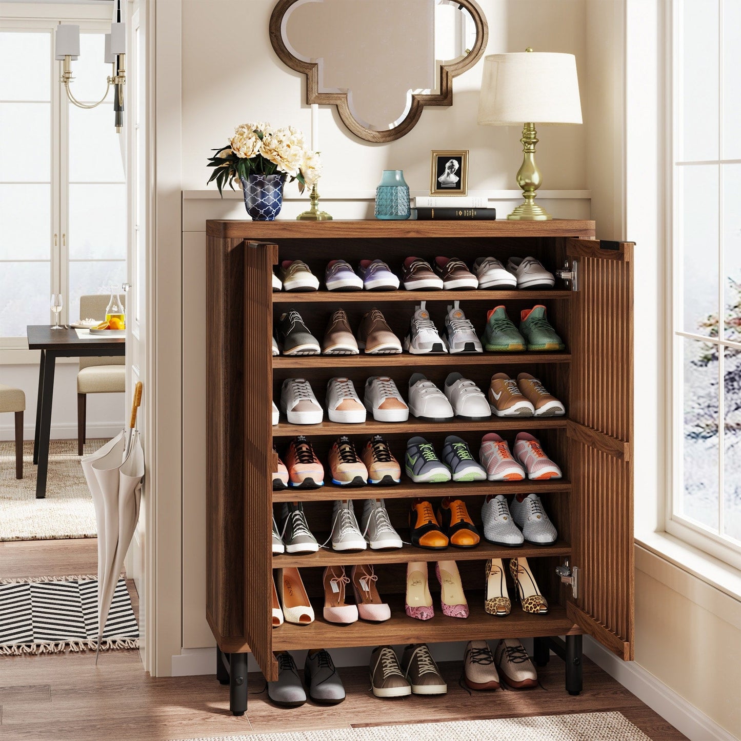 Meuble à chaussures avec porte pour entrée et salon, capacité de 24 paires