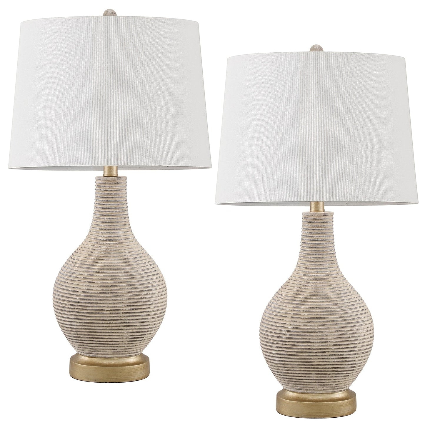 Lampe de table de style farmhouse 24,5 pouces, couleur beige lavé/doré, avec abat-jour en lin blanc (lot de 2) - 24,5 H