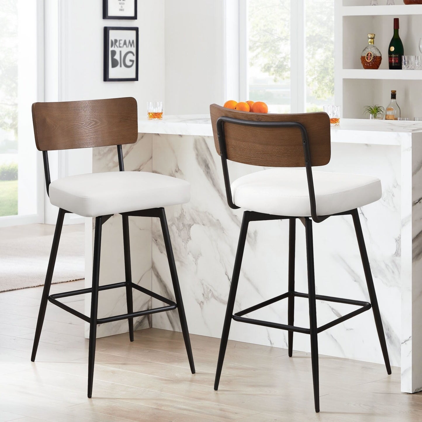Tabourets de bar/compteur pivotants à revêtement en simili cuir - Lot de 2/3/4