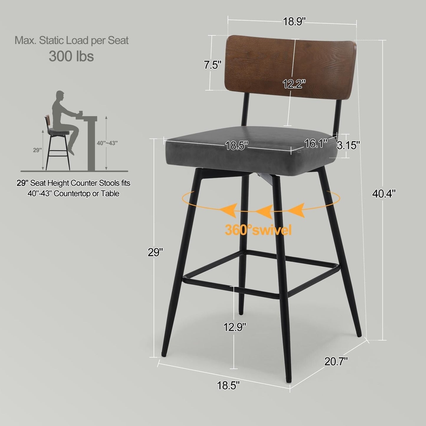 Tabourets de bar/compteur pivotants à revêtement en simili cuir - Lot de 2/3/4