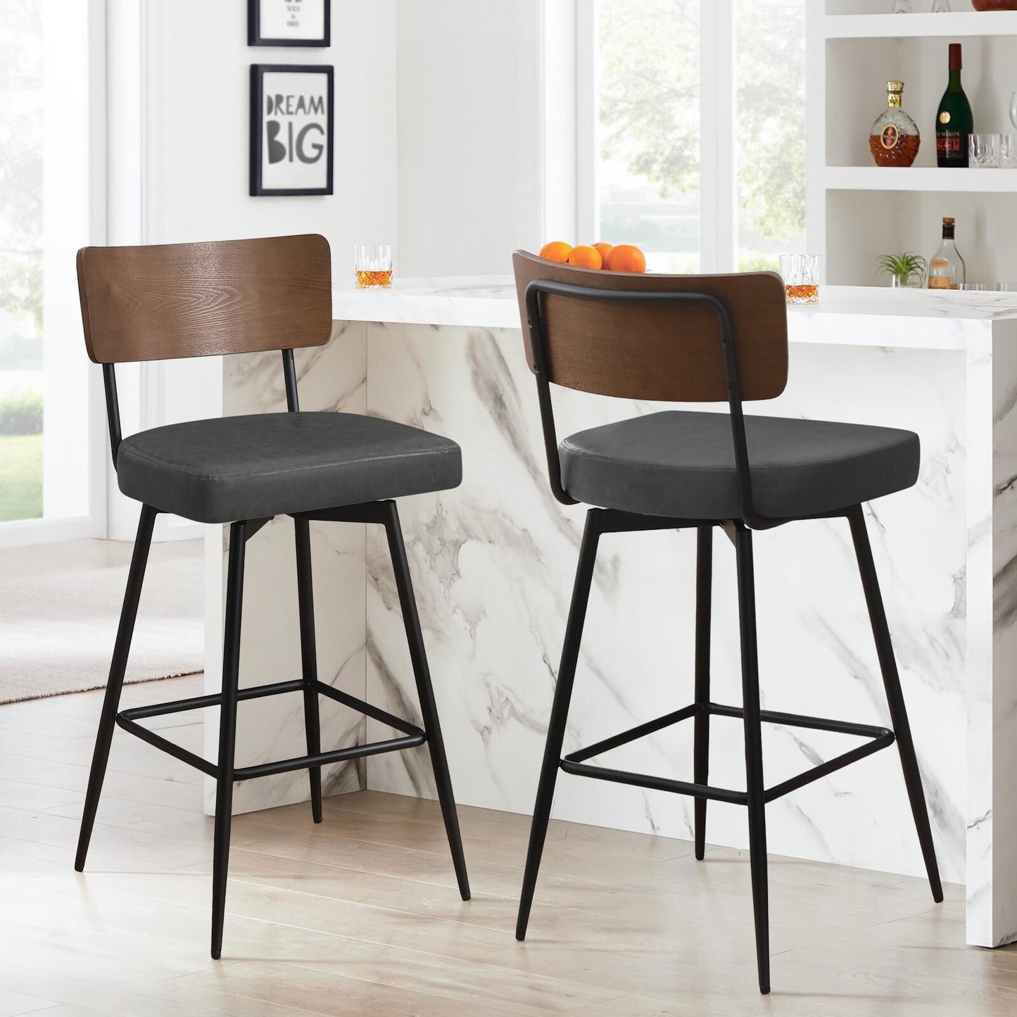 Tabourets de bar/compteur pivotants à revêtement en simili cuir - Lot de 2/3/4