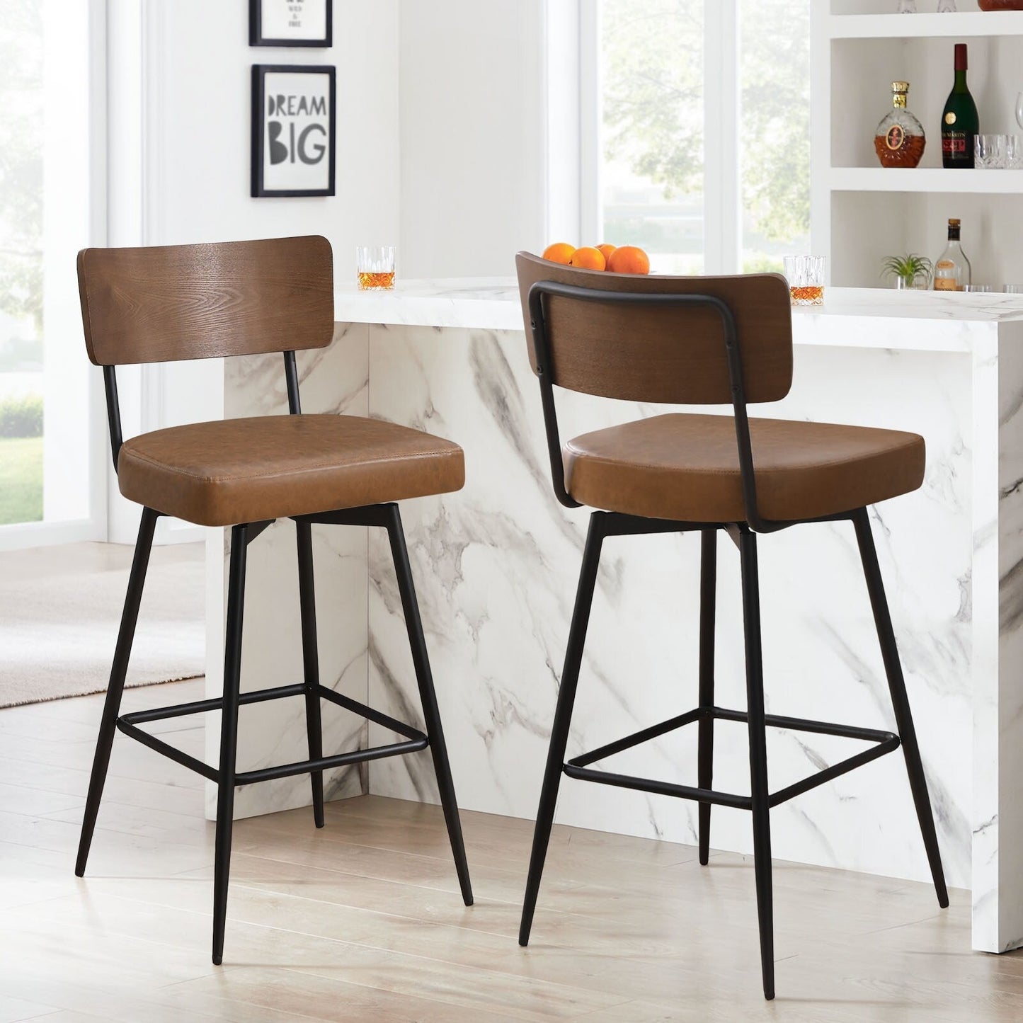 Tabourets de bar/compteur pivotants à revêtement en simili cuir - Lot de 2/3/4