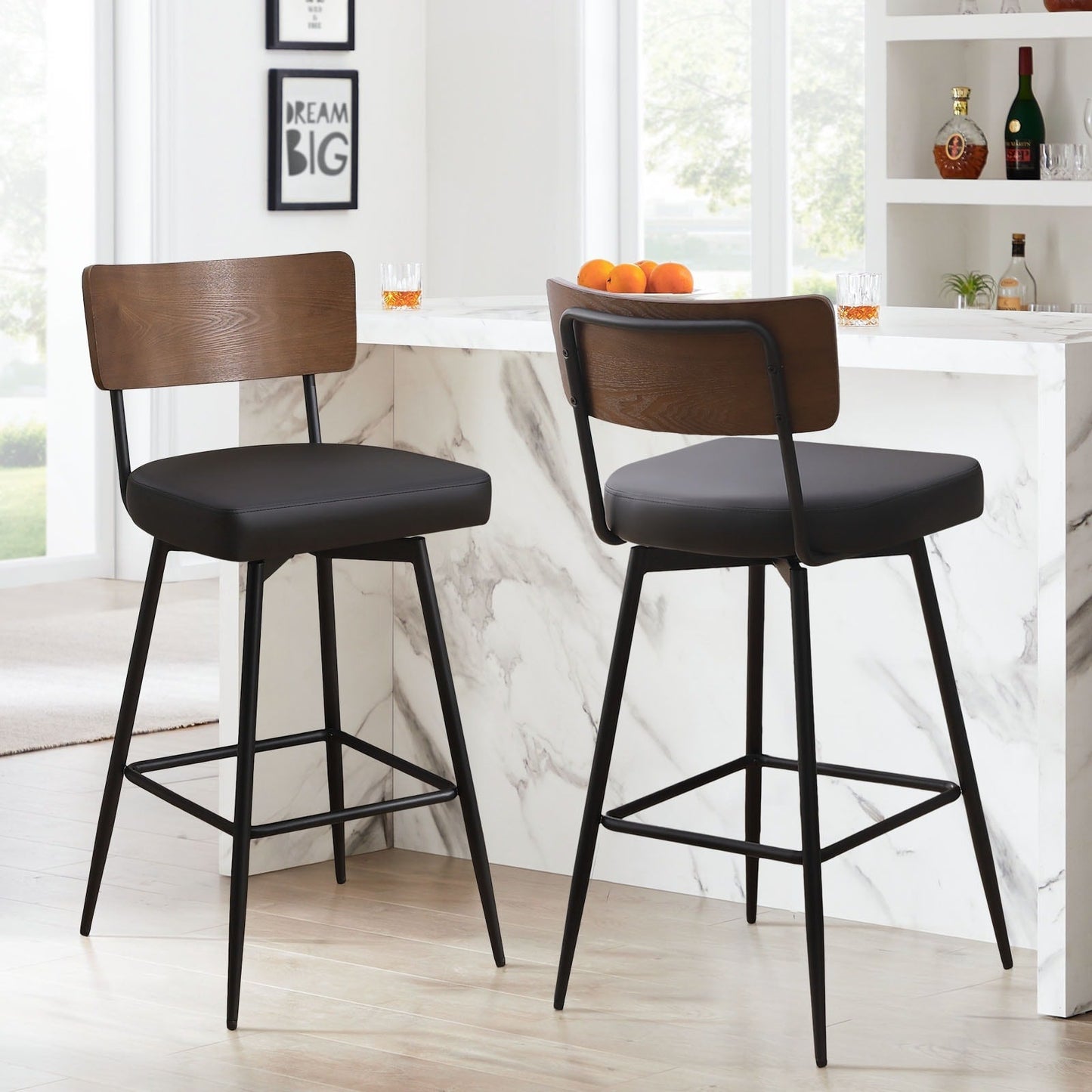Tabourets de bar/compteur pivotants à revêtement en simili cuir - Lot de 2/3/4