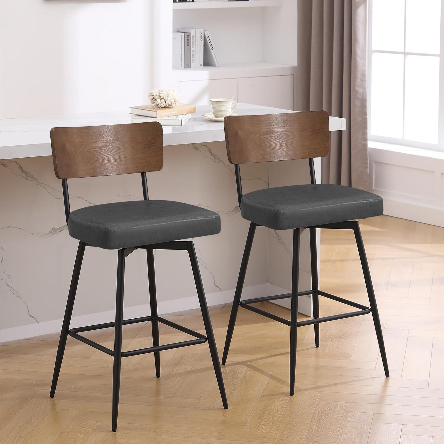 Tabourets de bar/compteur pivotants à revêtement en simili cuir - Lot de 2/3/4