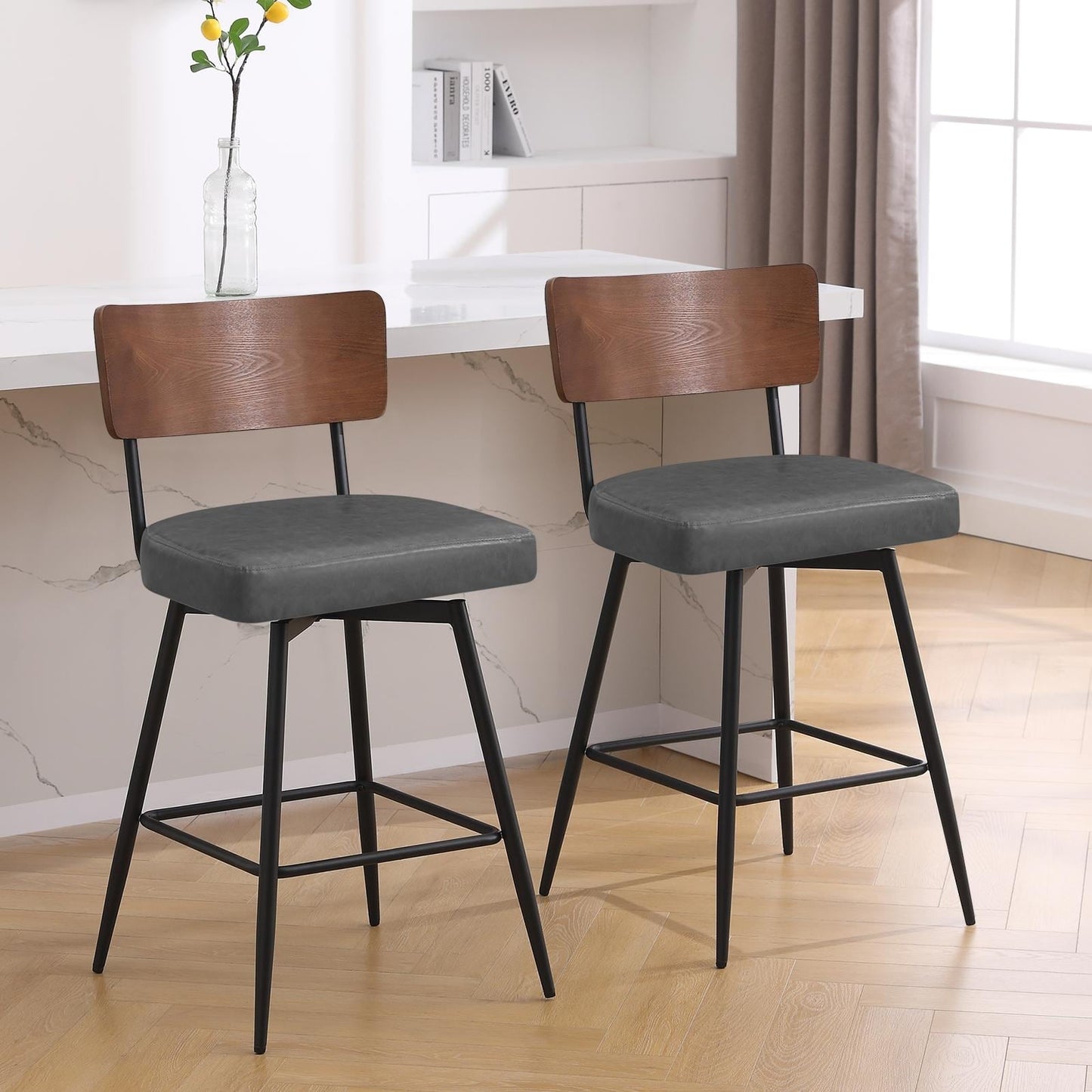 Tabourets de bar/compteur pivotants à revêtement en simili cuir - Lot de 2/3/4