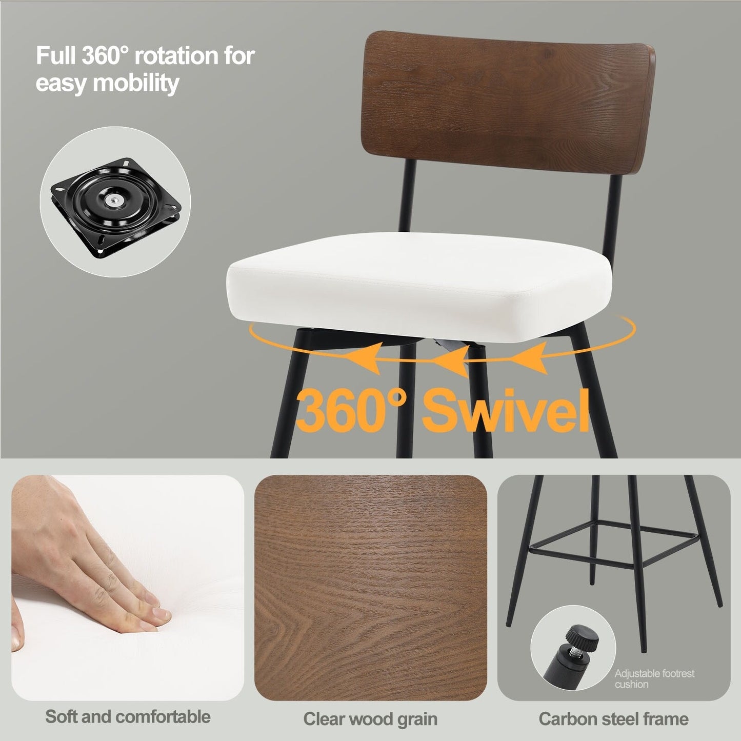 Tabourets de bar/compteur pivotants à revêtement en simili cuir - Lot de 2/3/4