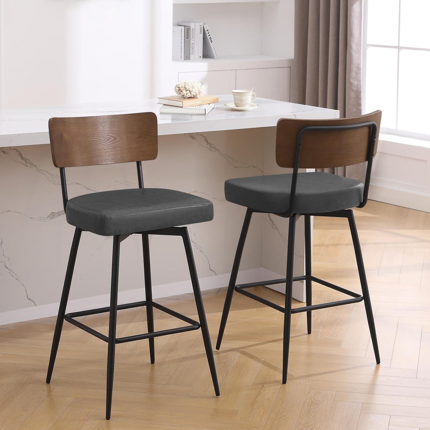 Tabourets de bar/compteur pivotants à revêtement en simili cuir - Lot de 2/3/4