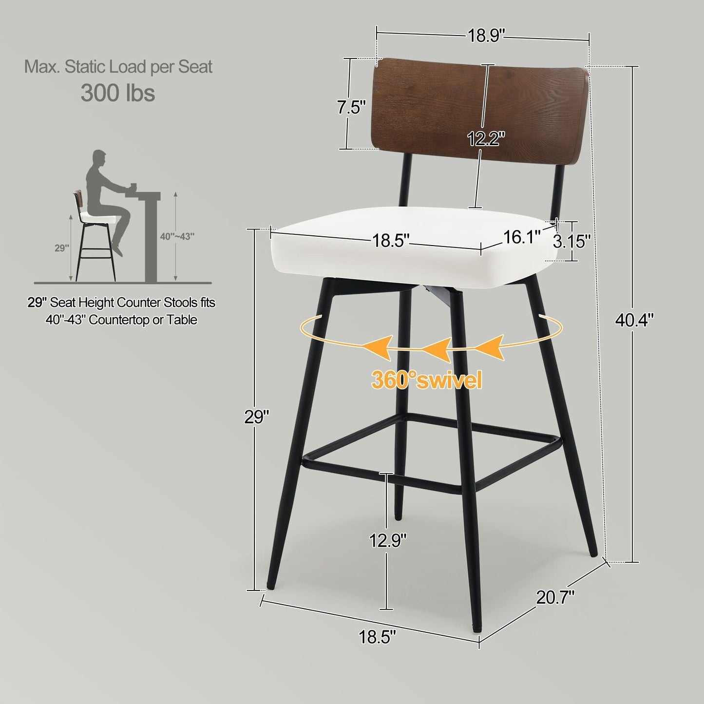 Tabourets de bar/compteur pivotants à revêtement en simili cuir - Lot de 2/3/4