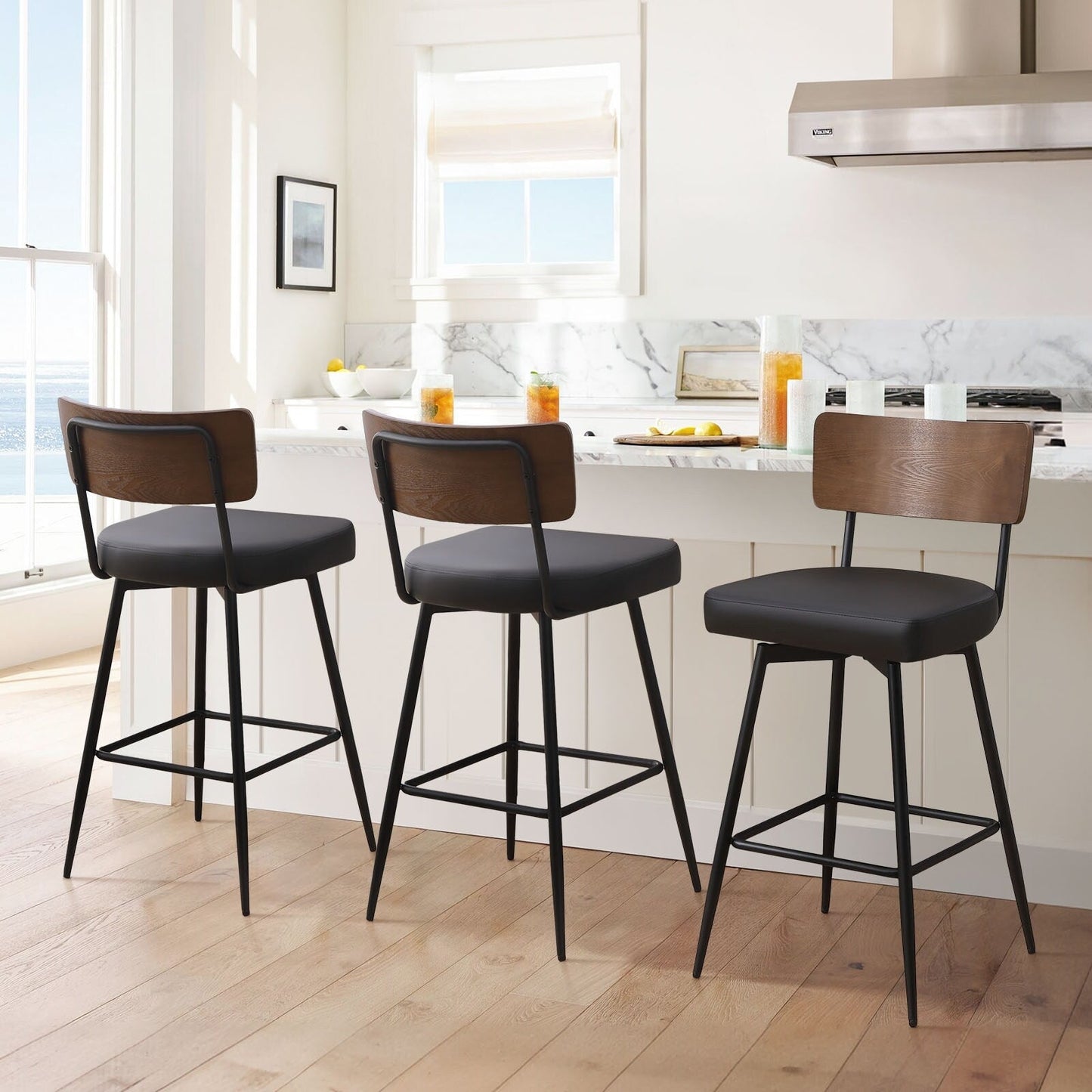 Tabourets de bar/compteur pivotants à revêtement en simili cuir - Lot de 2/3/4