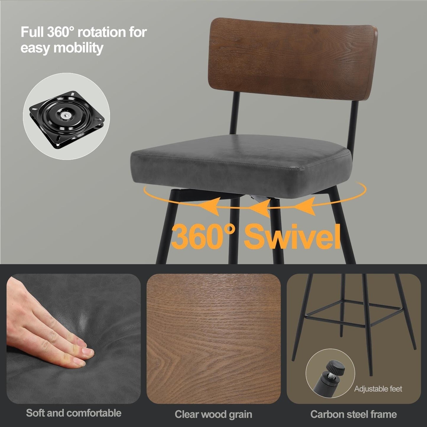 Tabourets de bar/compteur pivotants à revêtement en simili cuir - Lot de 2/3/4