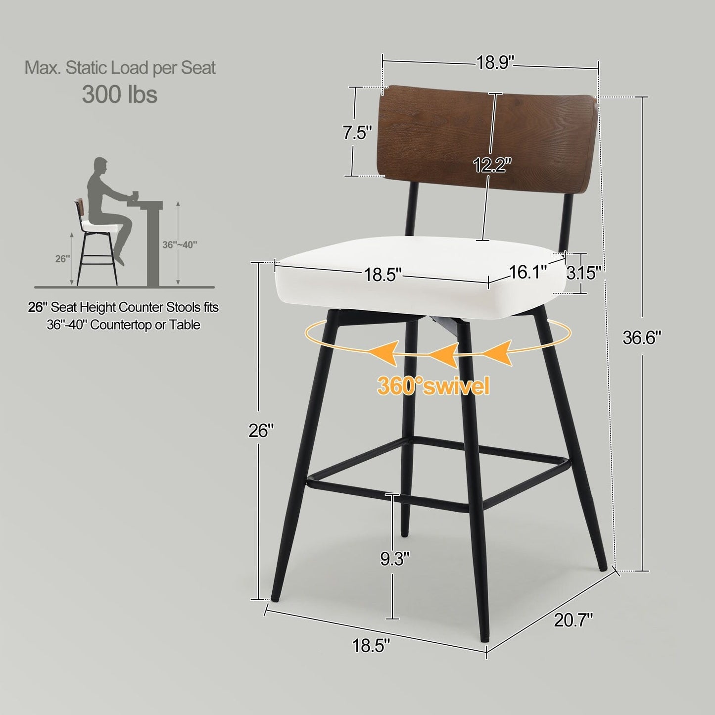 Tabourets de bar/compteur pivotants à revêtement en simili cuir - Lot de 2/3/4