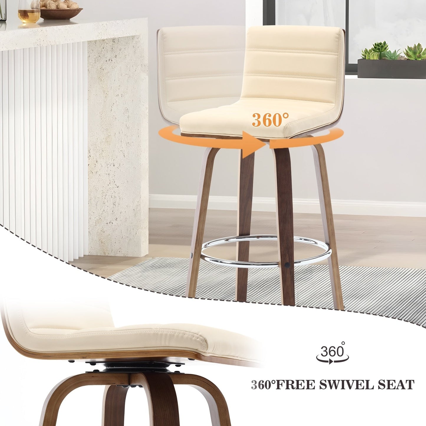 Tabourets de bar/comptoir pivotants en simili cuir 26/29, lot de 2/3