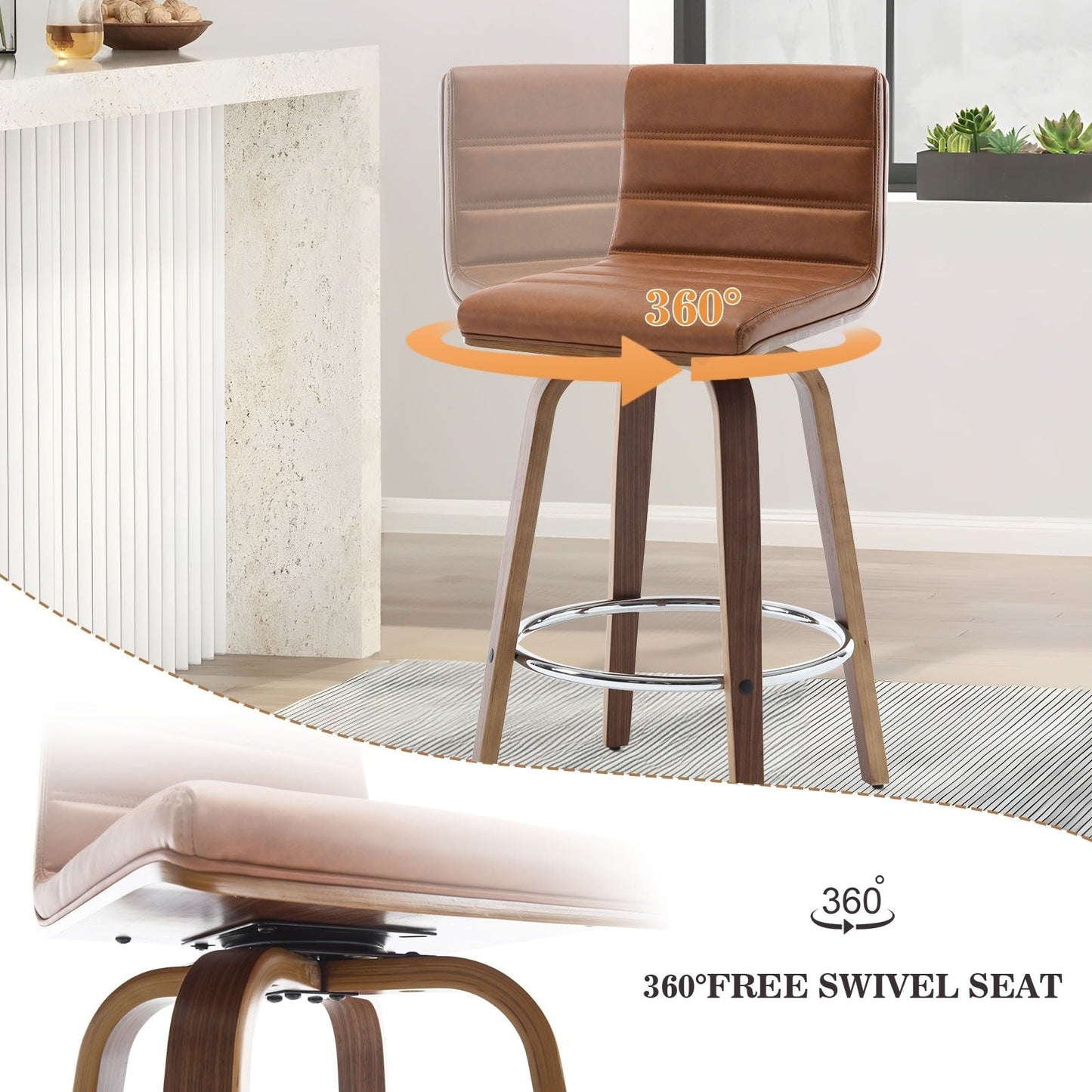 Tabourets de bar/comptoir pivotants en simili cuir 26/29, lot de 2/3