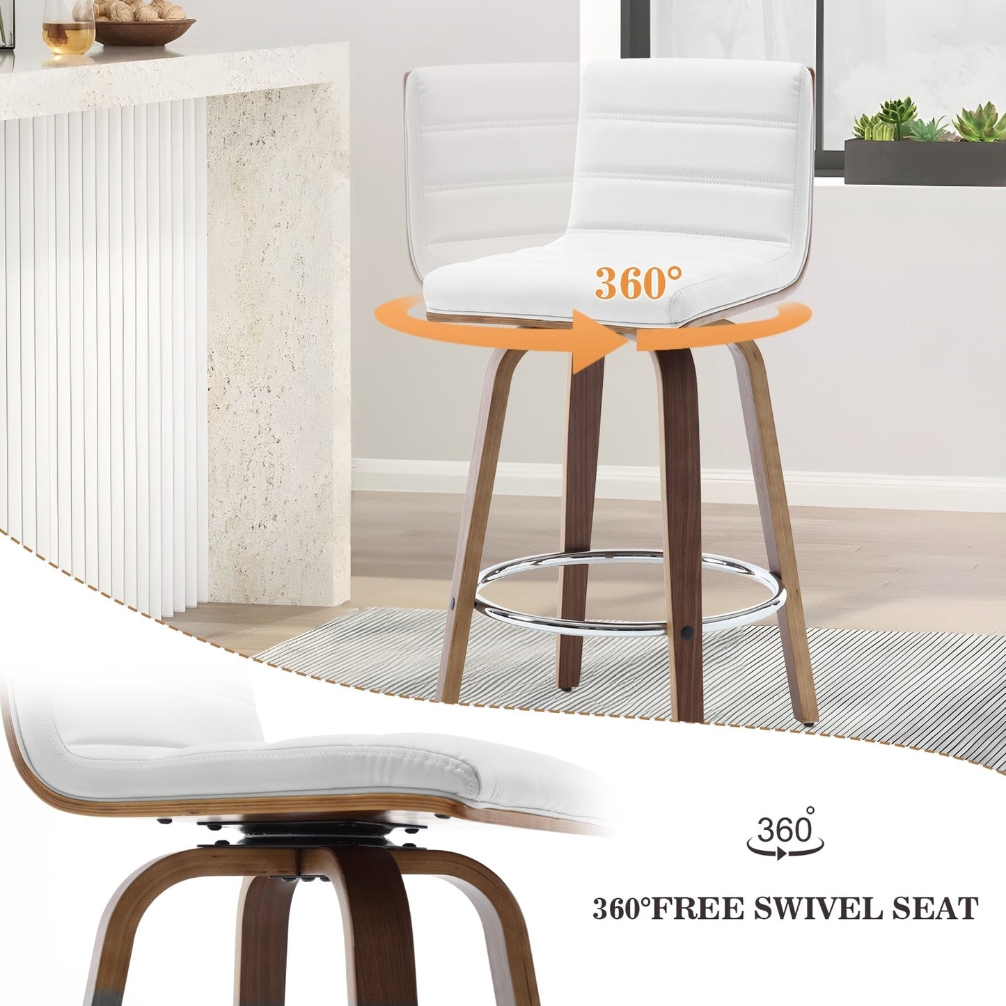 Tabourets de bar/comptoir pivotants en simili cuir 26/29, lot de 2/3