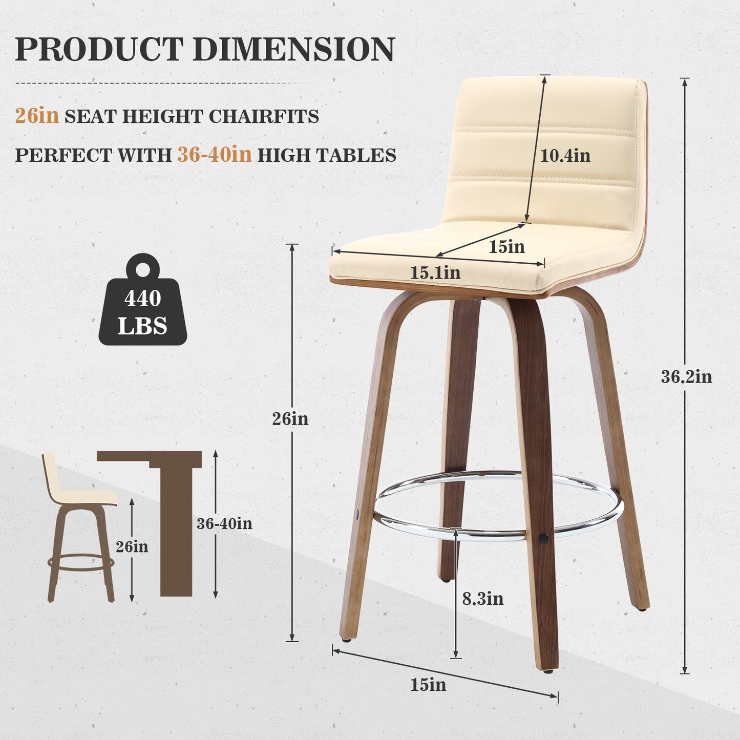Tabourets de bar/comptoir pivotants en simili cuir 26/29, lot de 2/3