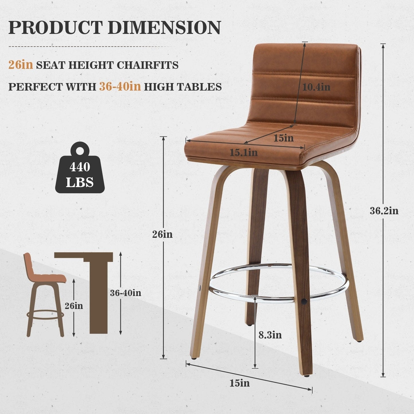 Tabourets de bar/comptoir pivotants en simili cuir 26/29, lot de 2/3