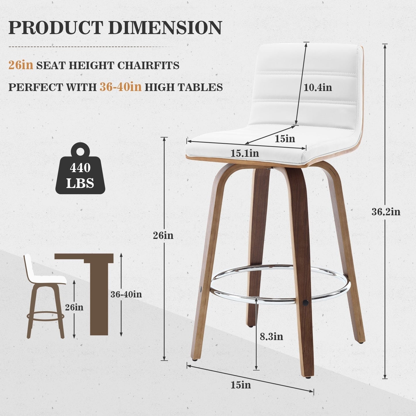 Tabourets de bar/comptoir pivotants en simili cuir 26/29, lot de 2/3