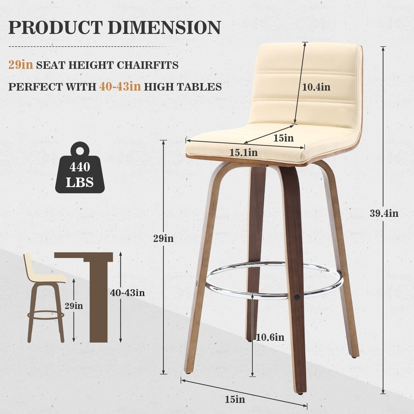 Tabourets de bar/comptoir pivotants en simili cuir 26/29, lot de 2/3