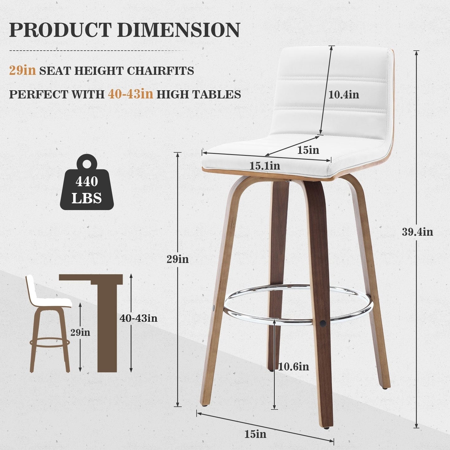 Tabourets de bar/comptoir pivotants en simili cuir 26/29, lot de 2/3