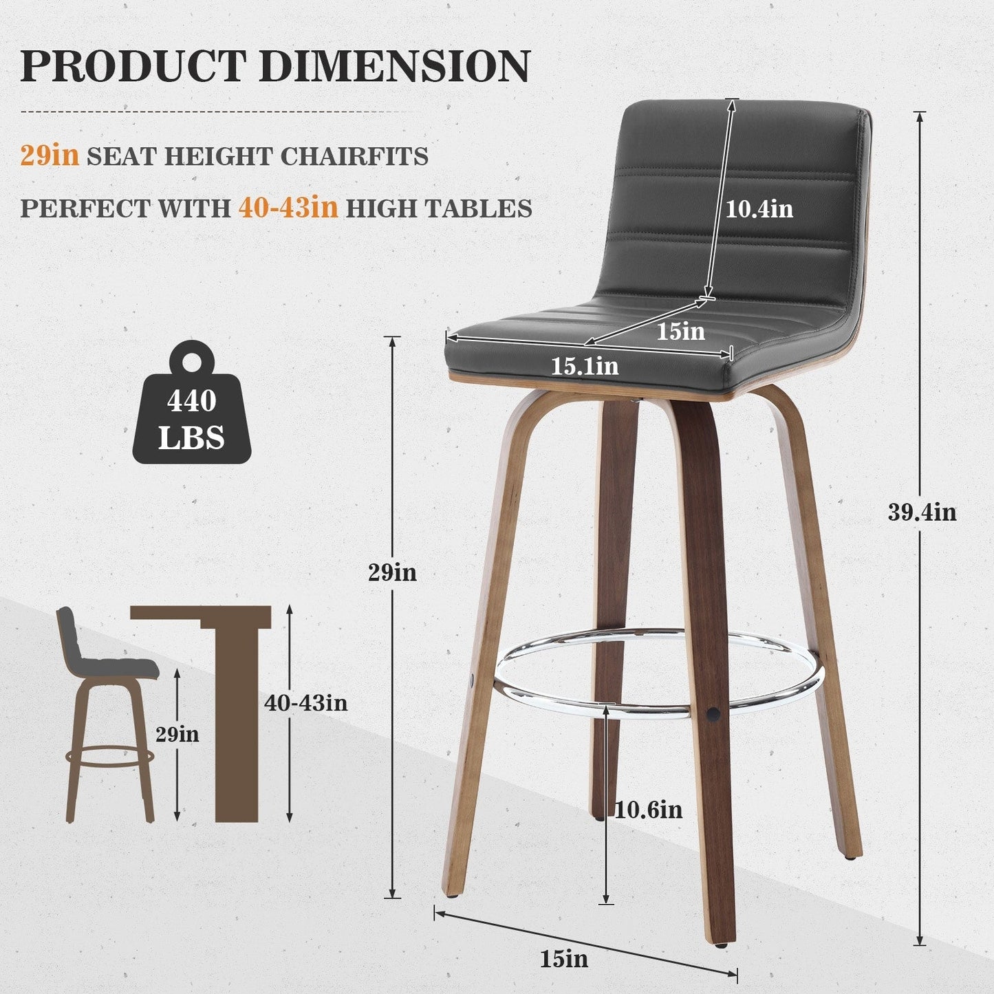 Tabourets de bar/comptoir pivotants en simili cuir 26/29, lot de 2/3
