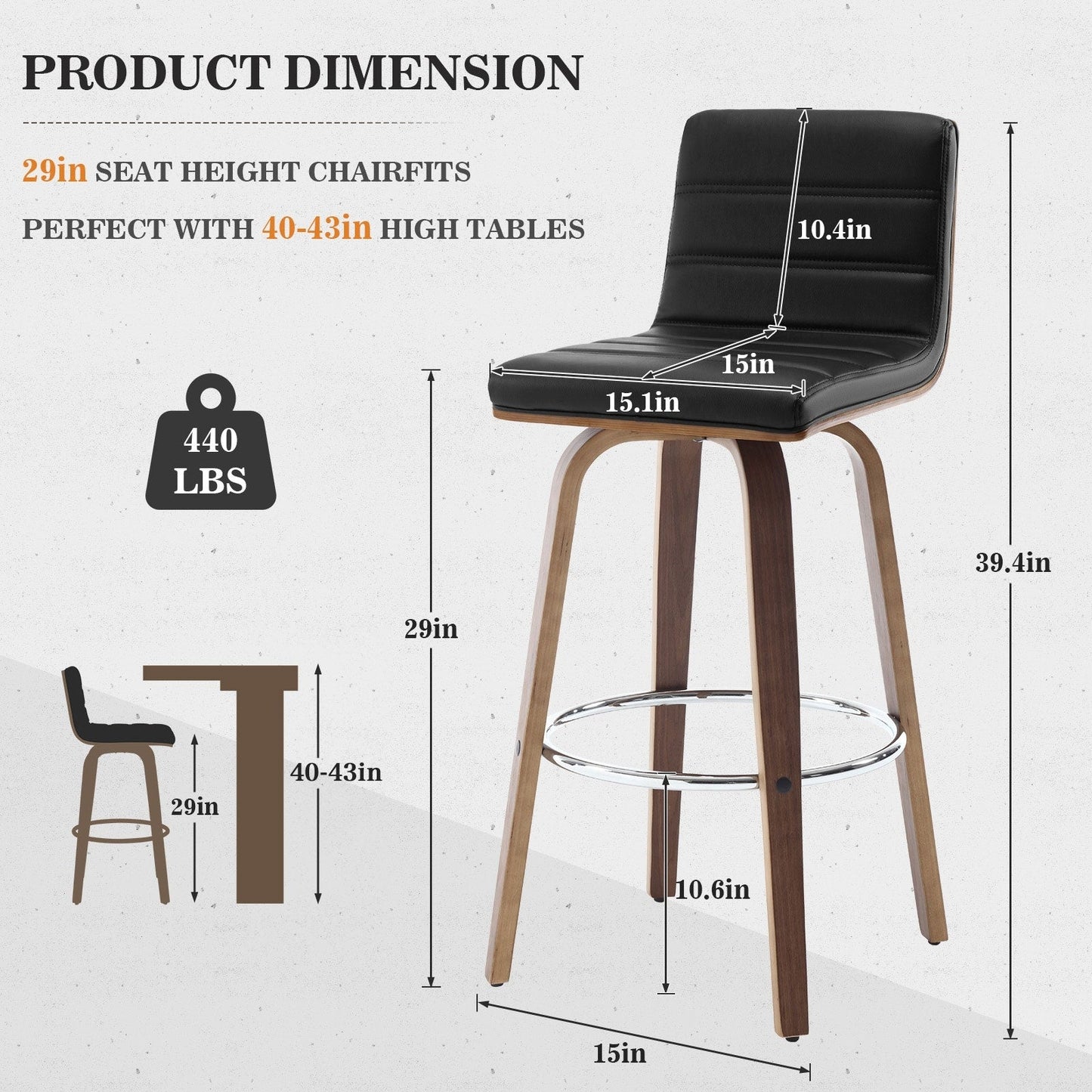 Tabourets de bar/comptoir pivotants en simili cuir 26/29, lot de 2/3