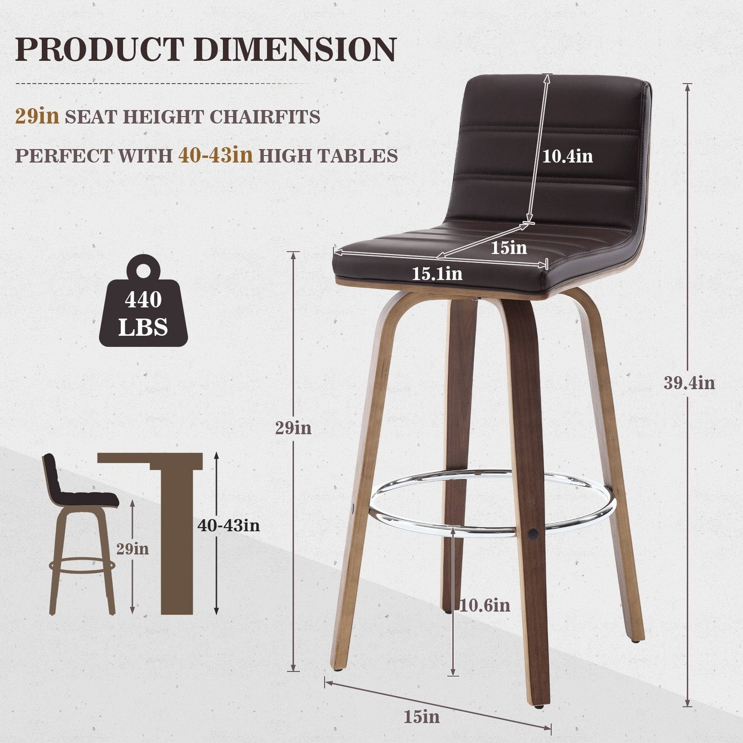 Tabourets de bar/comptoir pivotants en simili cuir 26/29, lot de 2/3